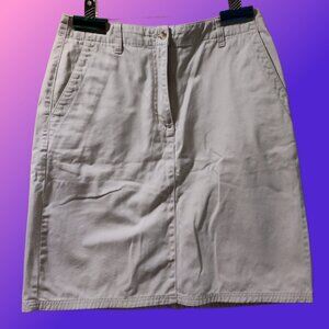 L.L. BEAN WOMEN'S CHINO KHAKI SKIRT SLASH POCKETS KICK PLEAT BELT LOOPS  SIZE 8